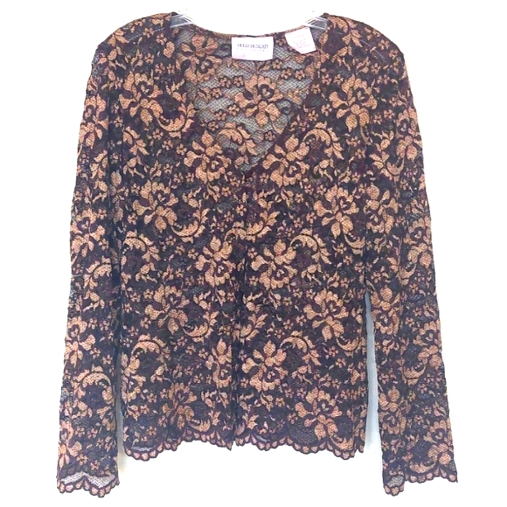 Hugo Buscati Black Lace Jacket with Gold Floral Overlay